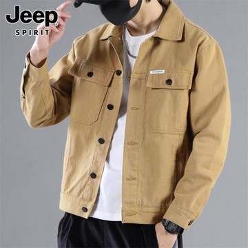 JEEP SPIRIT夾克男士秋季復古潮流翻領寬松休閑牛仔工裝外套男款