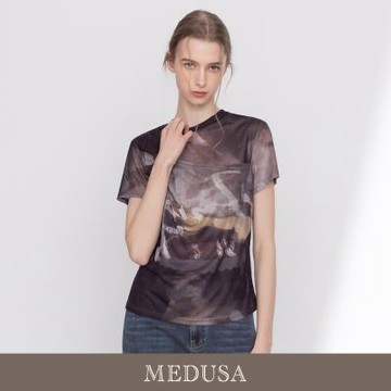 現貨【MEDUSA 曼度莎】潑墨暈染層次感扭結網布上衣（M-XL）｜暈染上衣 女休閒上衣 女短袖T恤