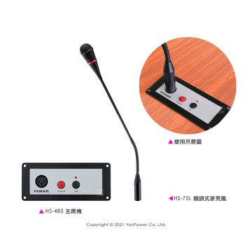 HS-485+HS-75L POKKA 桌面型崁入式會議麥克風主席機+鵝頸式麥克風(串聯式)/可搭配會議功能擴大機/悅適