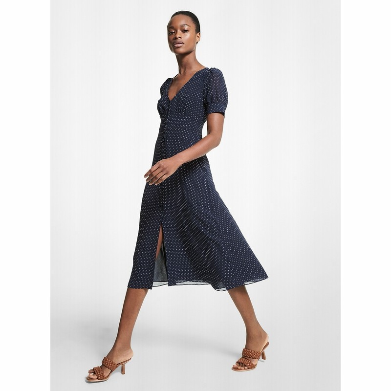 Michael Michael Kors パーフェクトドット ボタンダウン ドレス ウェア ミッドナイトブルー ホワイト Xs マイケル コース 通販 Lineポイント最大10 0 Get Lineショッピング