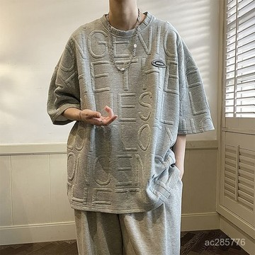 【時尚男裝】高級感短袖T恤男生潮牌寬鬆上衣ins港風圓領套頭夏季新款半袖T恤