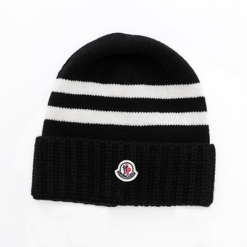 Moncler 條紋logo羊毛冷帽(黑白)
