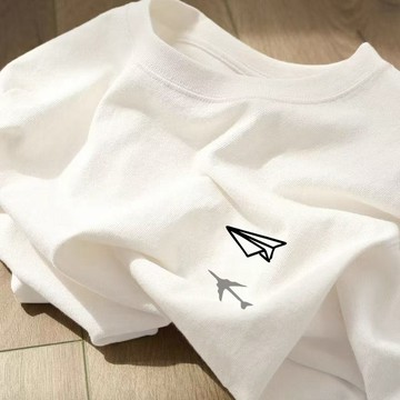 100%純棉 飛機印花t恤 短袖上衣 重磅衣服 寬鬆休閒百搭圓領上衣 oversize T恤 男女同款短t 情侶上衣