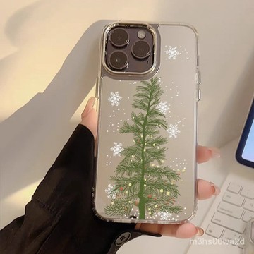 雪花聖誕樹適用蘋果16 15 iPhone14 13 12 11Promax XR XS 8 7P手機殼保護殼鏡麵