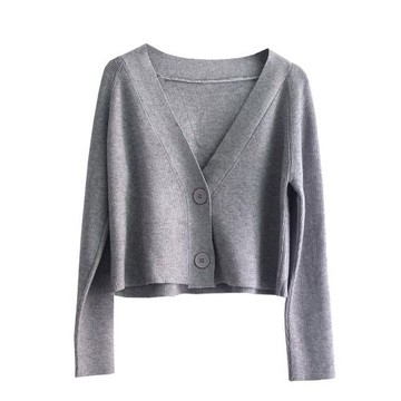 【厚重感】百搭純色針織開衫女早春高腰短款寬松毛衣外套披肩外搭