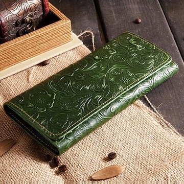 長皮夾真皮錢包-精美復古花紋流行女包包4色73lp44【獨家進口】【米蘭精品】