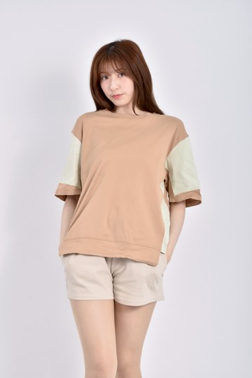 加購優惠(XL) o gam拼色棕色短袖上衣