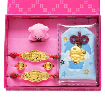 【童樂繪金飾】小寶貝 黃金御守 平安健康禮盒5件組 重0.2錢