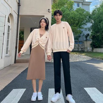 情侶裝春季一裙一衣愛心小眾設計感衛衣2025新款潮流你衣我裙七夕