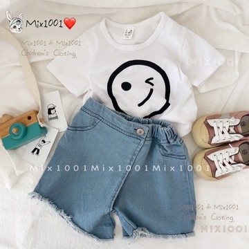 🌈✨mix1001獨特片式造型牛仔抽鬚短褲✨兒童造型款牛仔短褲 5-17