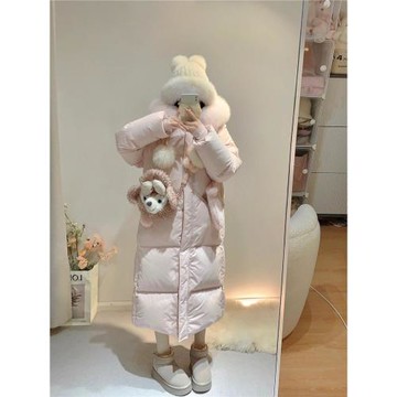 韓系大毛領超好看粉色羽絨服女款2025新款冬季小個子中長款面包服