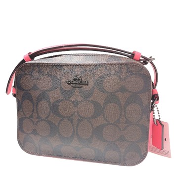 coach 深咖啡粉紅色pvc材質斜背兩用包-附提袋 #91677