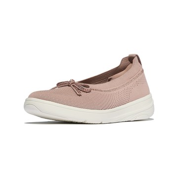 FitFlop SUPER-Q 蝴蝶結水鑽邊針織芭蕾舞平底鞋-女(米黃色)
