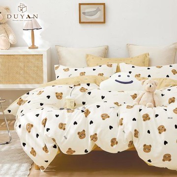 【DUYAN 竹漾】精梳純棉四件式被套床包組 小熊哈特 台灣製(加大)