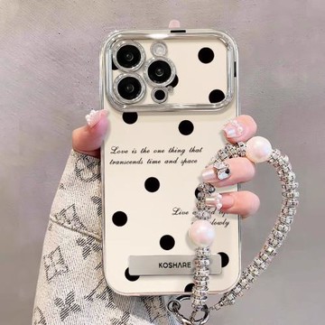 【硅膠】適用蘋果17promax手機殼16pm新款女彩繪iphone15電鍍大視窗14波點英文13簡約11支架帶手鏈16防摔