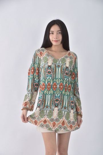 (S) Ｖ領綠色洋裝