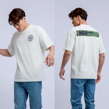 KINGO男款｜米白轉印貼短T 511010｜官方直營