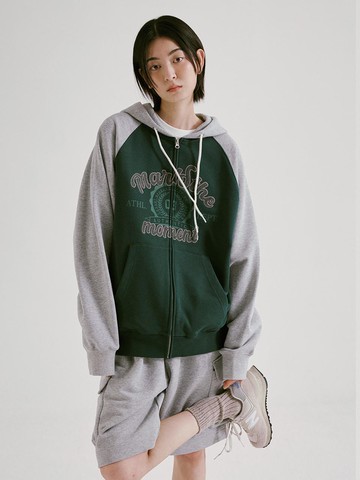 Color Block Raglan Loose Fit Hoodie [Green]