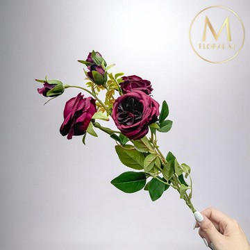 FLORAL M 英式溫莎城堡花園薔薇勃根地紅仿真花花材（1入組）仿真花 人造花 假花 裝飾花 花藝材料 居家擺設 仿真花束 乾燥花替代 不凋謝花 高擬真花 插花材料 攝影道具 商業佈置 室內裝飾 花藝設計