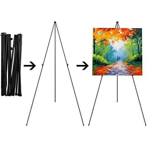 63" Folding Easel for Display, Portable Tripod, Black Floor Standing Poster Art Easel Stand,Lightweight Metal Adjustable Display E