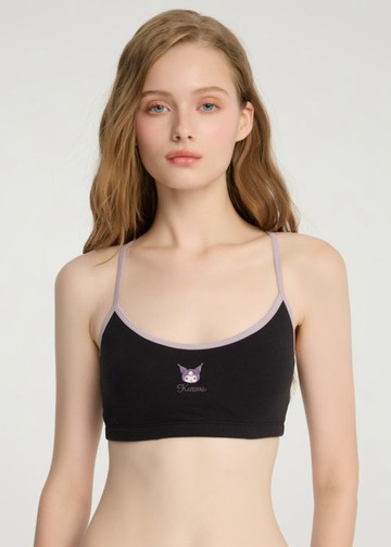 酷洛米系列．圓領挖背 Bra Top(黑-刺繡Kuromi)
