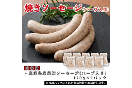 No.794 鹿児島県産！黒豚焼きソーセージ・ハーブ入り(計1kg以上・120g×9パック)