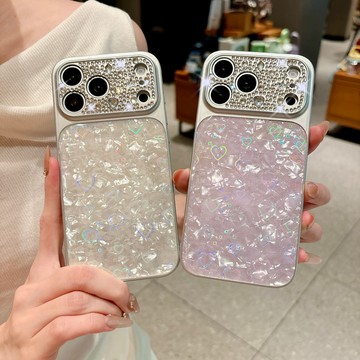 輕奢閃鑽愛心貝殼紋 秒變大視窗 防摔保護殼 適用 蘋果 iPhone 17 16 15 14 13 Pro Max手機殼