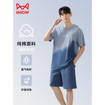 貓人睡衣男士純棉夏季男生短袖短褲薄款春夏男款休閑家居服套裝