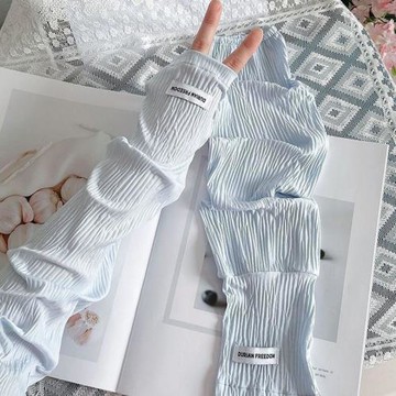 壓皺冰絲防曬袖套女寬松大碼純色ins潮褶皺開車防曬手袖夏季冰袖