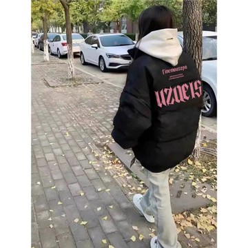 小個子黑色羽絨服女冬季2025新款oversize加厚美式面包服棉衣外套