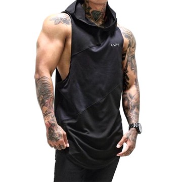 健身運動連帽背心 男士彈力速乾拼接無袖帽衫 現貨 LIVE FIT