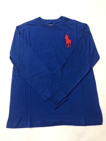 RALPH LAUREN 經典大馬青年版素面圓領長袖上衣 藍色