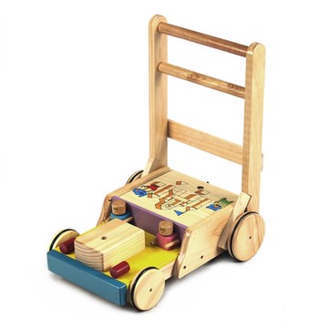 台灣製造 彩色原木防滑積木助步車(附25片積木)