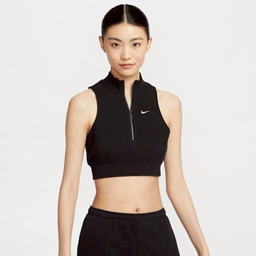 NIKE 背心 SOPRTSWEAR 黑色 半開襟 合身 短版背心 女 FV7492-010