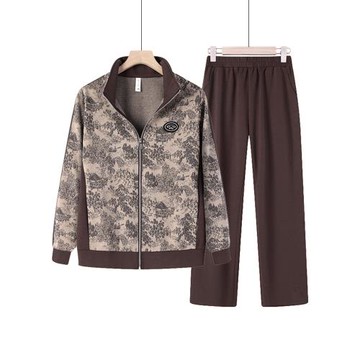 大碼胖媽媽秋裝運動套裝2025新款休閑衛衣兩件套中老年女時尚外套