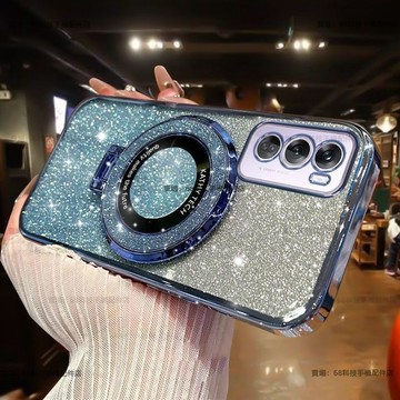 電鍍磁吸閃粉OPPO Reno 12手機保護殼 Reno 12 Pro手機殼 Reno12Pro 軟邊硬殼 透明殼防摔殼