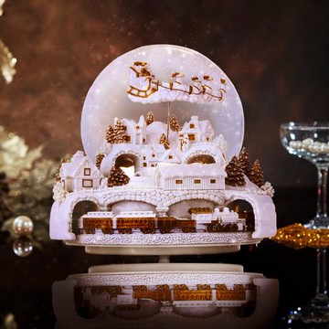 【JARLL讚爾藝術】到幸福小鎮的聖誕專車(白金) 水晶球音樂盒