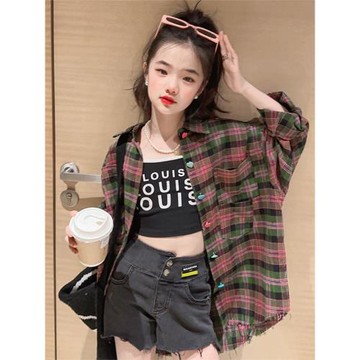 女童格子襯衫春秋款韓版2025新款兒童洋氣襯衣大童女孩早秋薄外套