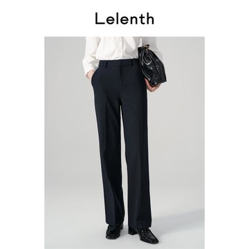 萊倫斯布高腰垂感直筒西裝褲女厚款寬松顯瘦商務面試職業黑色西褲