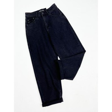 花匣子牛仔褲500578冬季休閑高腰寬松彈力黑色哈倫褲九分蘿卜垮褲