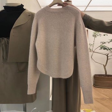 一線品牌剪標大牌外貿樣衣專柜寬松復古毛衣女簡約慵懶短款針織衫