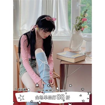 LET ME SEE春秋季新純色系少女針織腿套小腿襪辣妹過膝襪送蝴蝶結