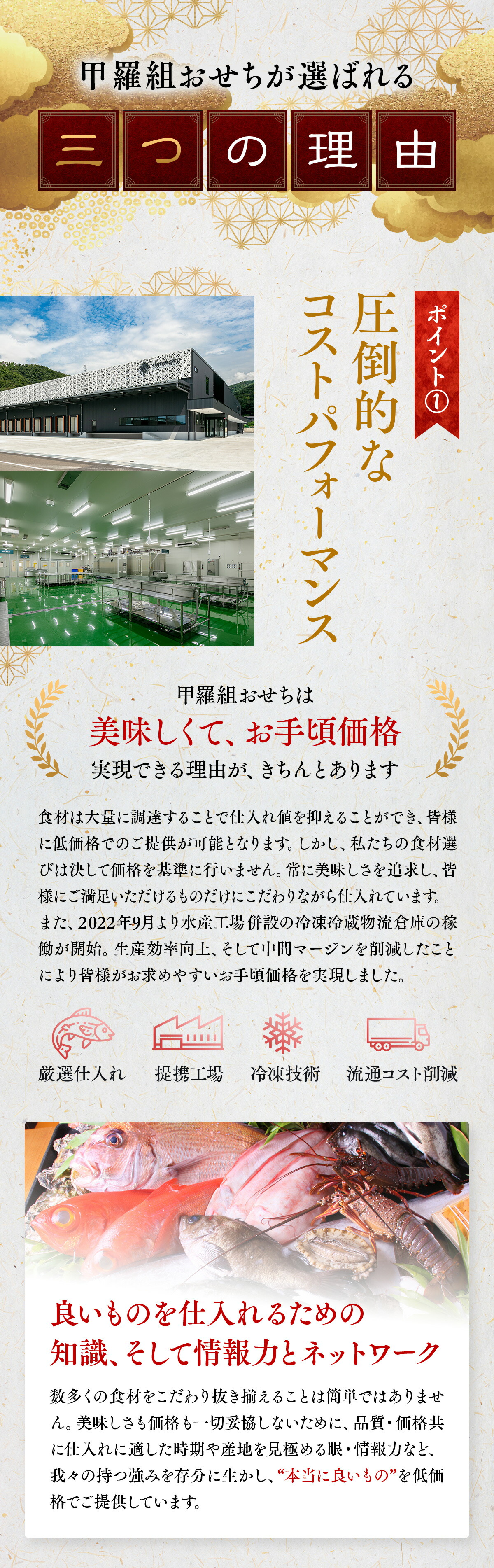 おせち 2024 送料無料9,980円！甲羅組おせち「角鹿」6.5寸×3段 3〜4人前 盛り付け済み 冷凍 主原料に中国産不使用 おせち料理