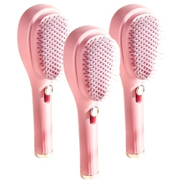 伸縮按摩美髮梳Set  3支  ABS材質  寬7cm長20.5cm  櫻花粉/米白色