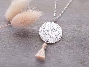 ni.kou 純銀 花邊 蜂鳥 流蘇 動物 項鍊 (六色可選)