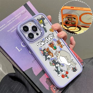貓咪和老鼠 磁吸手機殼 金屬鏡頭支架 保護殼 適用於iPhone 17 16 15 14 13 12 11 Max防摔殼