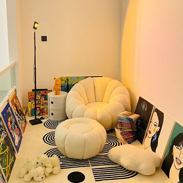 單人椅 懶人椅 靠背椅 網紅懶人沙發臥室可愛花朵椅子ins女生圓形小沙發單人無腿可旋轉