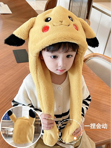 兔耳朵會動兒童帽子圍巾一體帽秋冬季毛絨小孩超萌可愛男女童寶寶