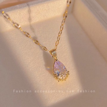 ▪NANA▪N14 日韓流行時尚 法式水滴 粉鑽精緻款 唯美水滴項鍊 頸鏈