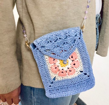 【現貨/訂製】領花祖母格手機包 斜跨包 Handmade手工編織/拉菲草